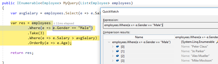 LINQ Query in Visual Studio QuickWatch