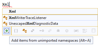 add items unimported namespaces