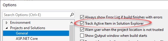 Track Active Item in solution explorer