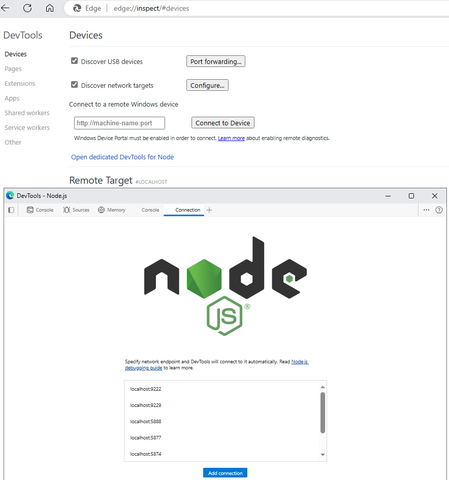 Node.js dedicated DevTools in Microsoft Edge