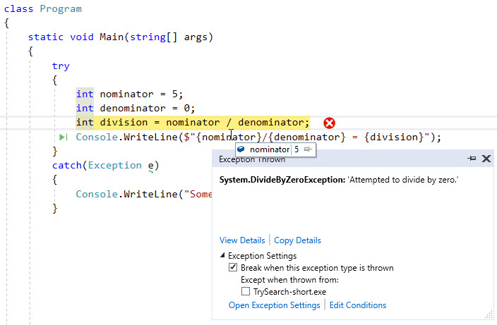 A neat Trick to Debug Exceptions in C#