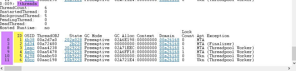 WinDbg Threads command