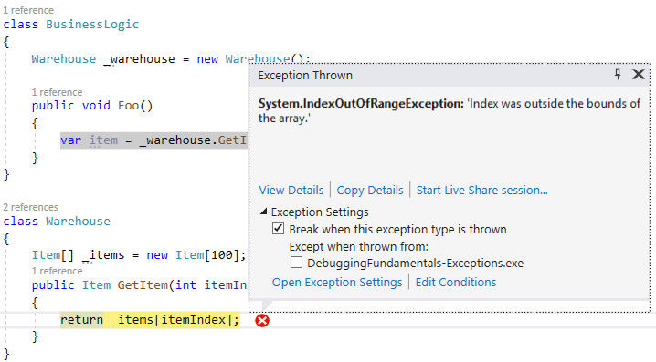 Exception Handling in C# using example step by step