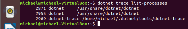 dotnet trace list processes
