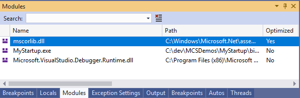 Modules loaded at startup of .NET Core project