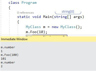 Immediate window evaluation visual studio