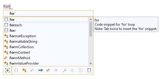 visual studio for snippet