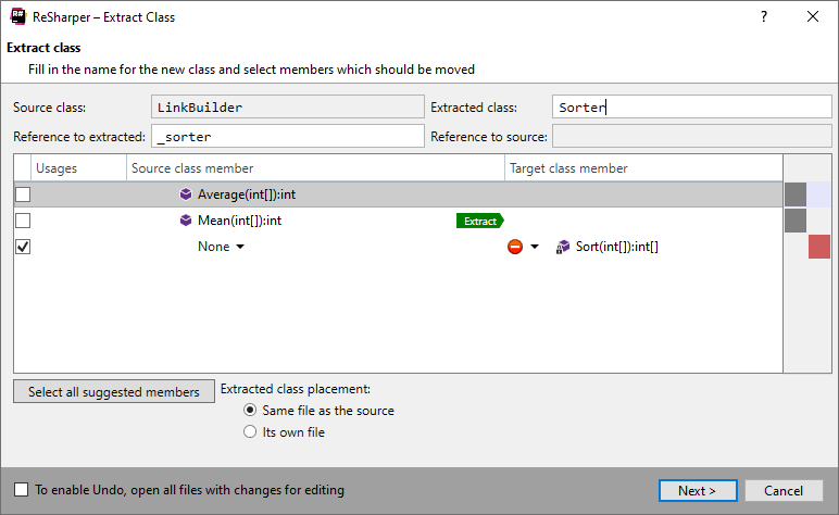 R# extract class dialog